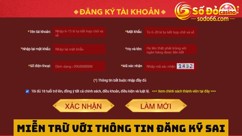 Miễn trừ với thông tin đăng ký không theo quy định